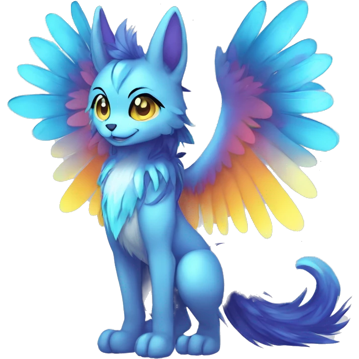 Anthro Sona Cool Cute Colorful Shy Winged Shiny Fakemon-Fantasy-Creature With Long Hair-Mane Full Body emoji
