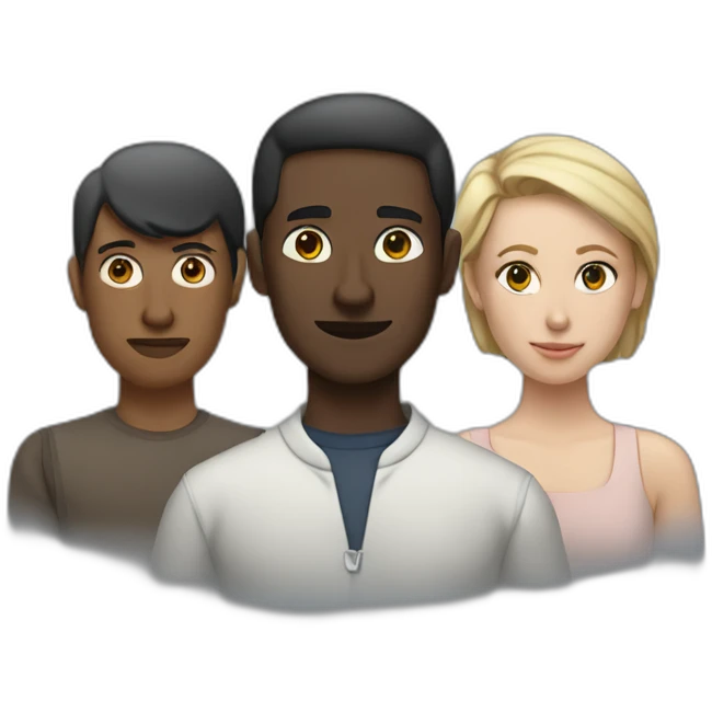 (six dark-skinned men) stand behind a pale woman emoji