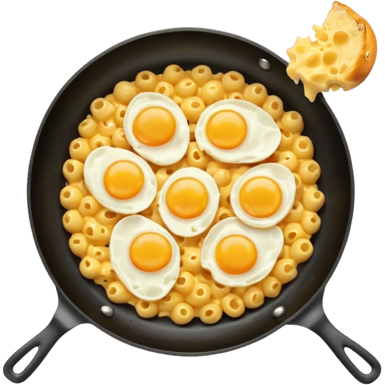 Fried Scrambled eggs and Mac and cheese on a frying pan emoji
