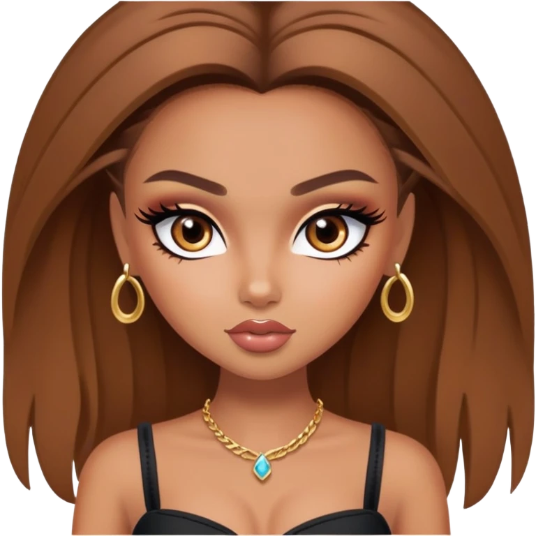 brown hair, brown eyes, pretty bratz baddie with makeup emoji