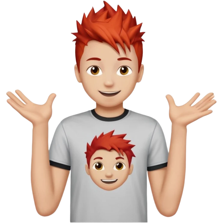 emoji of a teenage boy, spiky red hair, wearing a graphic tee, playful smile emoji