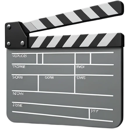 movie clapperboard with geometric outline, precise thin black lines and only one diagonal line crossing through, clean design emoji