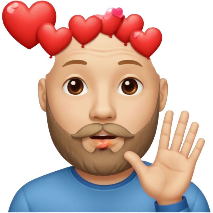 Un homme chauve barbu qui envoi un bisous cœur emoji