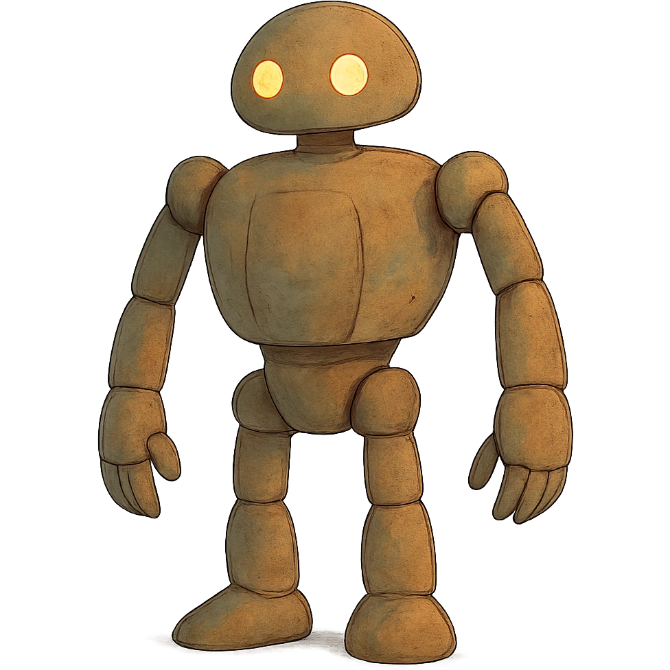 ghibli style friendly robot with glowing eyes emoji