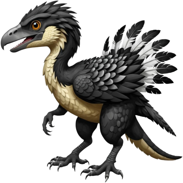Utahraptor with a lot of feathers and white and black , no tail  emoji