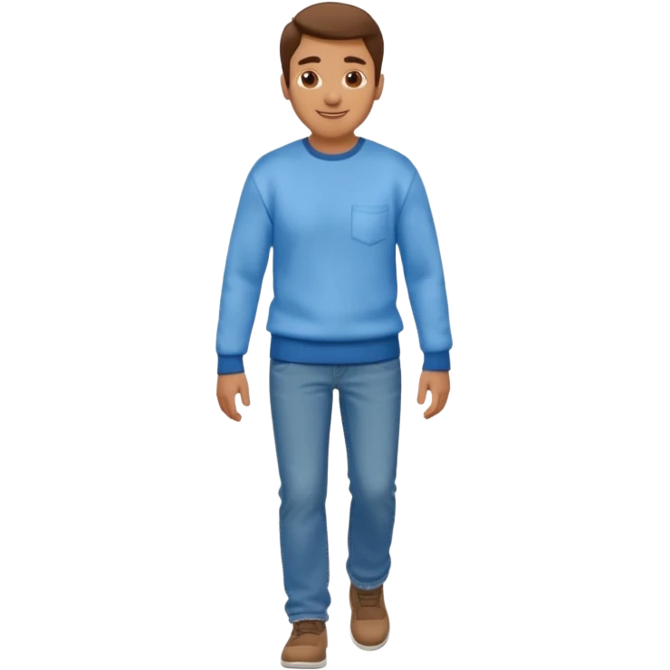 man with blue jean light blue sweater walking emoji