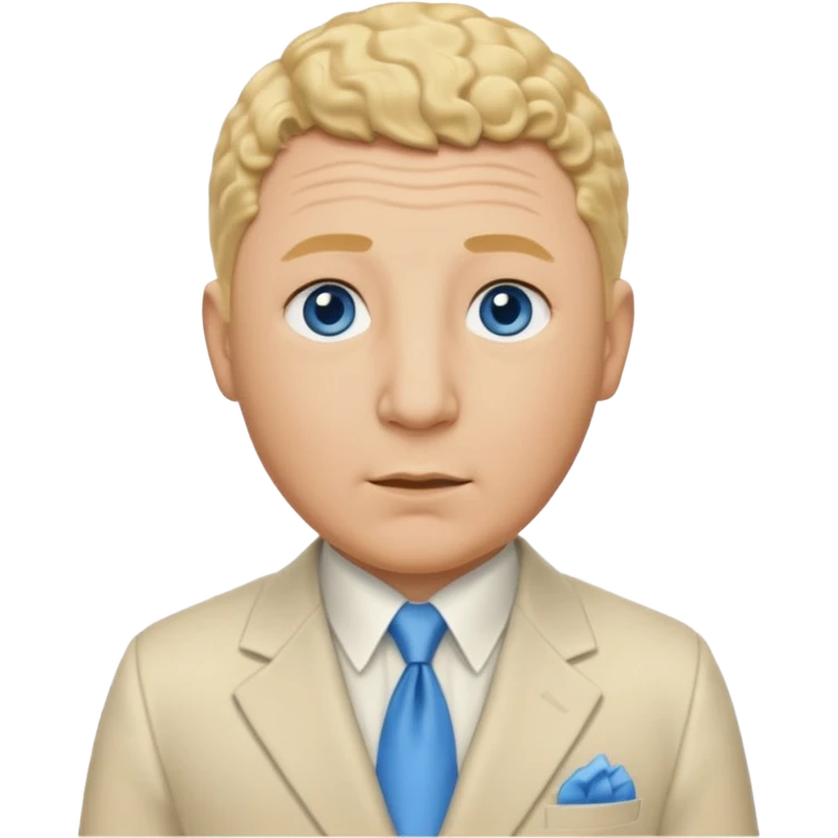 Curly Howard from the Three Stooges with blue eyes, blonde hair, ivory suit emoji