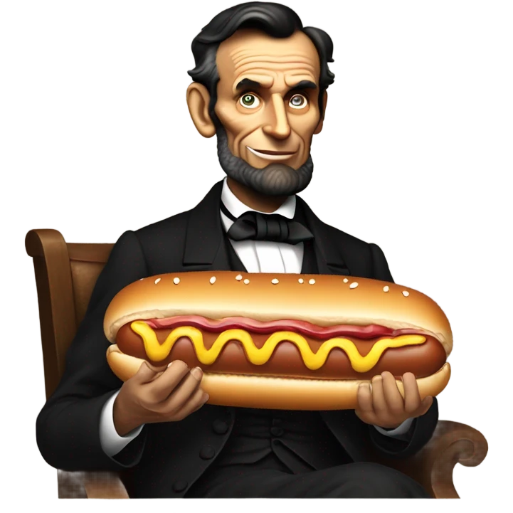 Abraham Lincoln eating a 10ft hot dog emoji