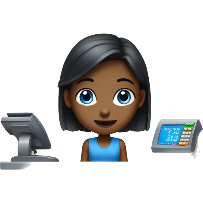 blue-eyed girl paying at the cash register emoji