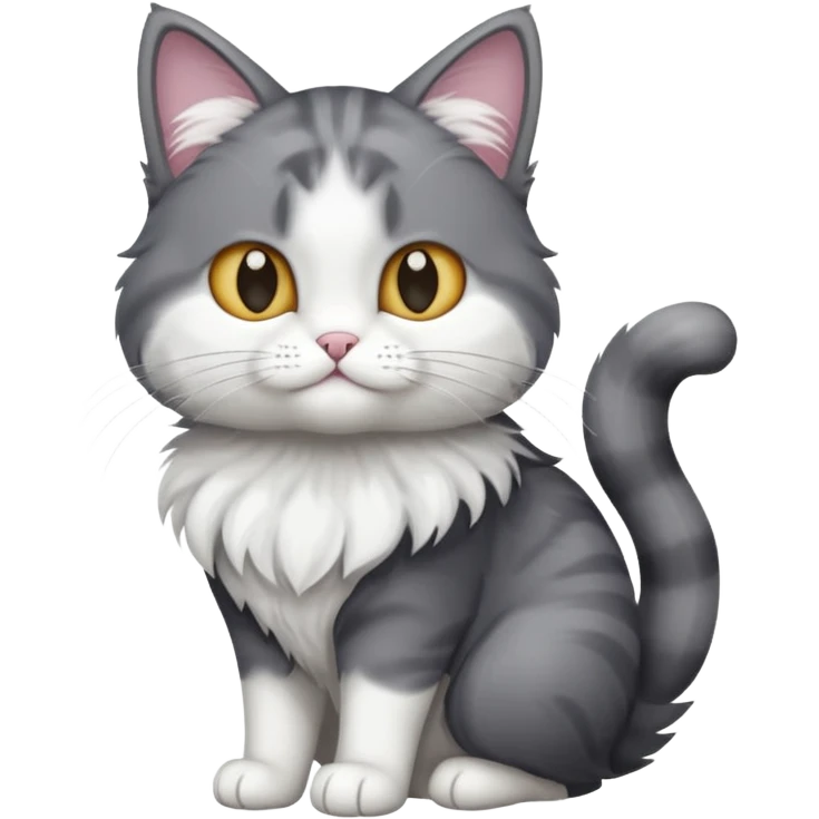 full body dark grey and white cat with white front legs emoji