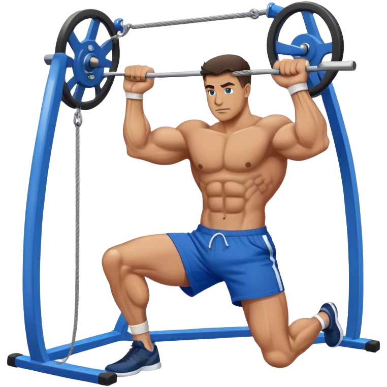 buff man with blue shorts using cable face-pull machine emoji