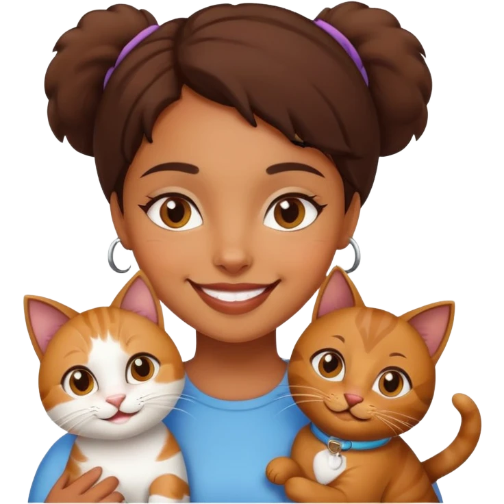 a brown girl with two cats emoji