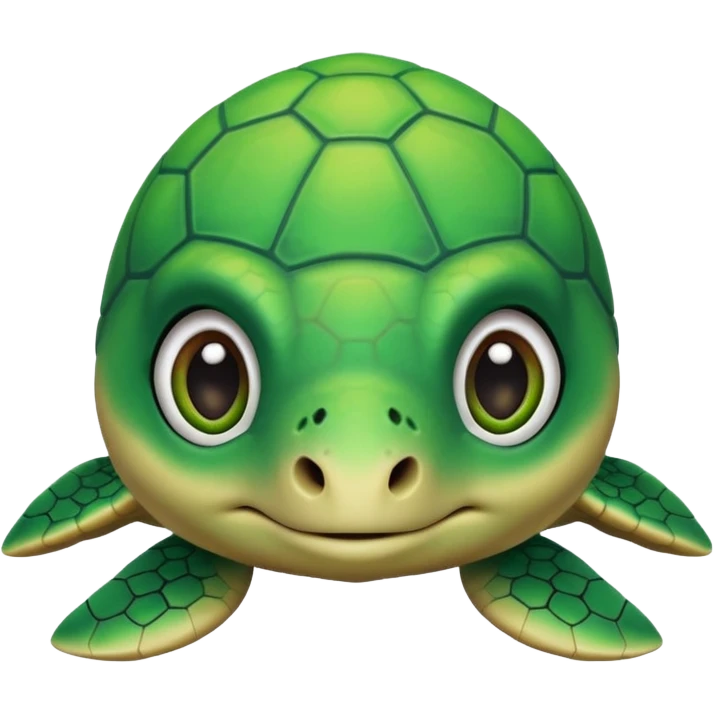 whimsical 3D green turtle with a round face, large expressive eyes, and tiny paws emoji