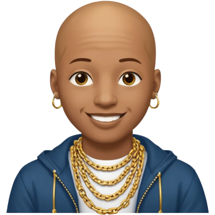Young African rapper, bald with chain, without piercings emoji