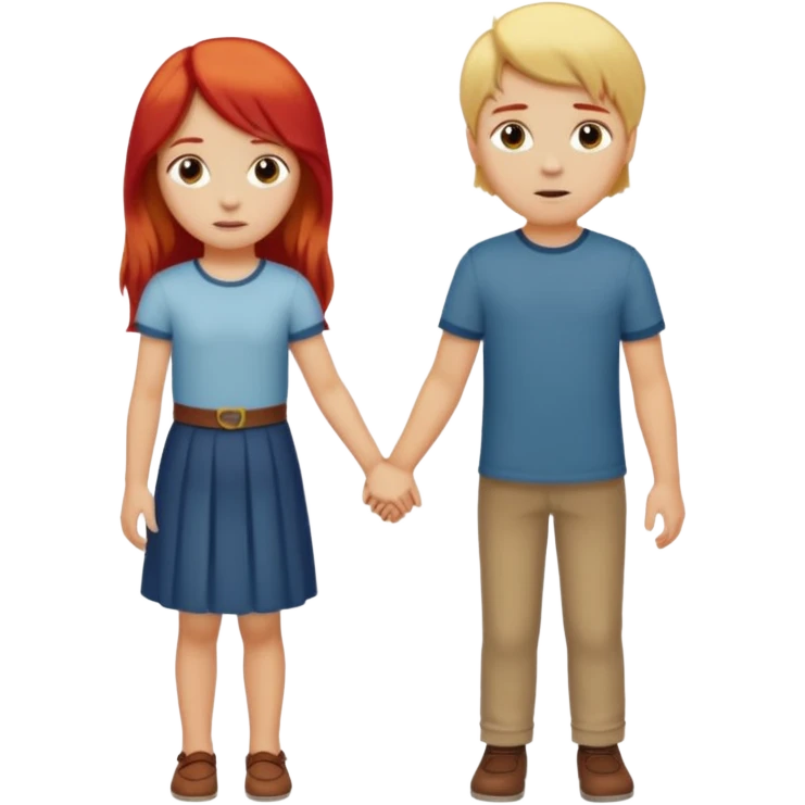 Blonde haired pretty girl holding hand with long red hairs stoic boy emoji