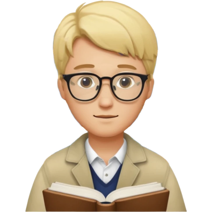 блондин man студент учится в библиотеке emoji