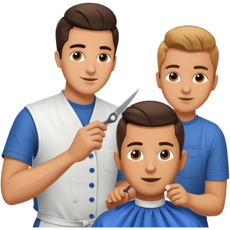 At a barbershop, the experienced barber is teaching his apprentice how to properly cut hair, offering tips on technique, customer service, and attention to detail. The mentor emphasizes the importance of precision, patience, and building trust with clients emoji