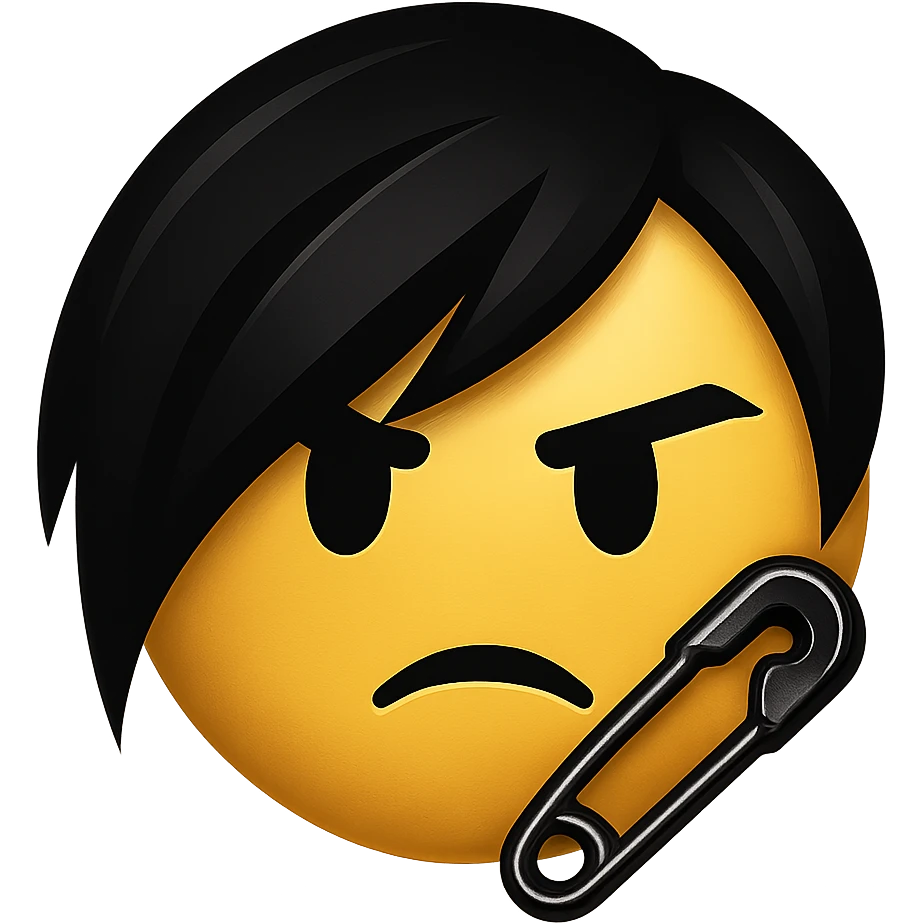 emo emoji, black and silver safety pin, edgy and modern, no background emoji