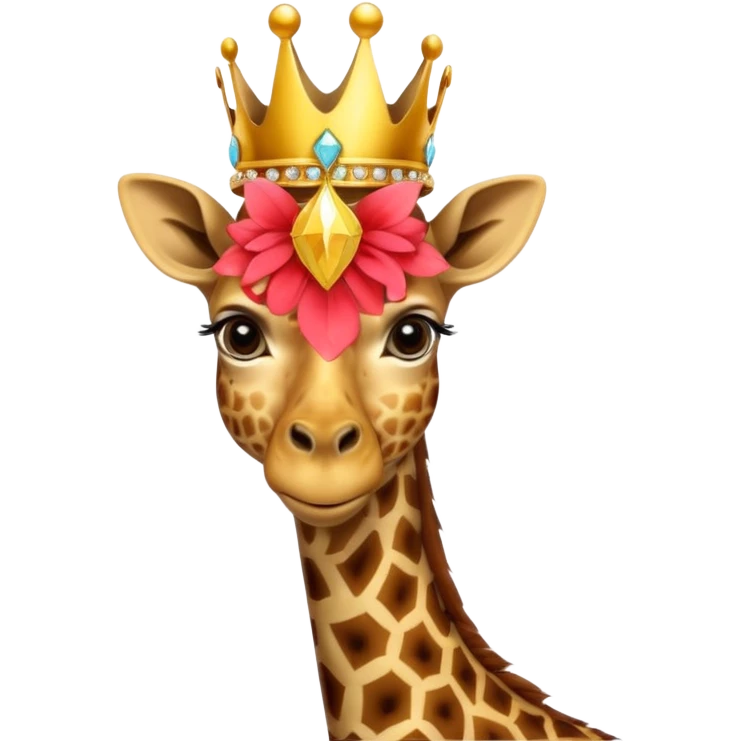 giraffe with jewellery and crown with birds flying around head emoji