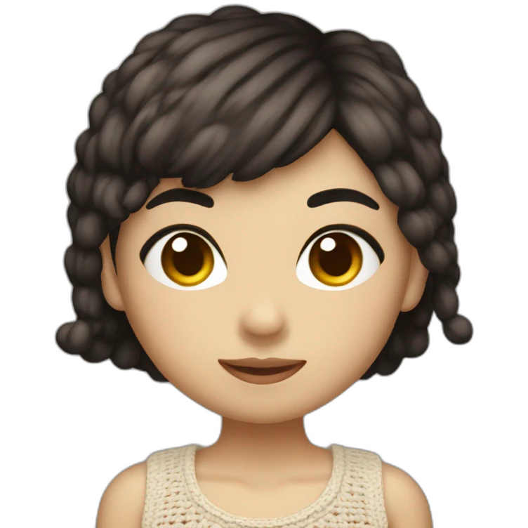 The Asian girl with dark short hair crochet a mushroom emoji