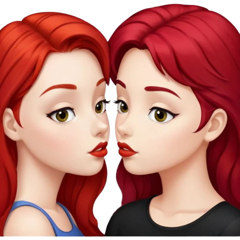 Girl with red hair kissing girl with black hair  emoji