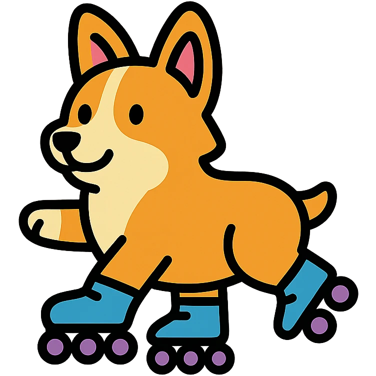 A corgi rollerskating emoji