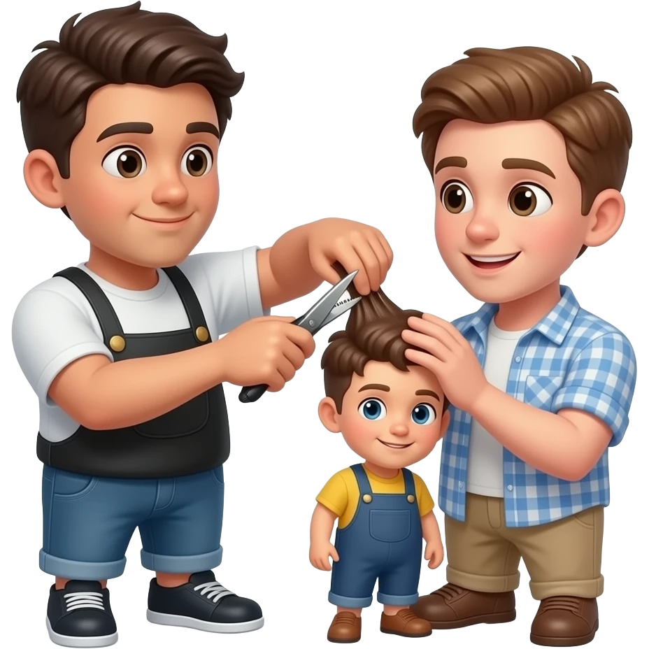 barber cutting a teenager's hair while they talk emoji