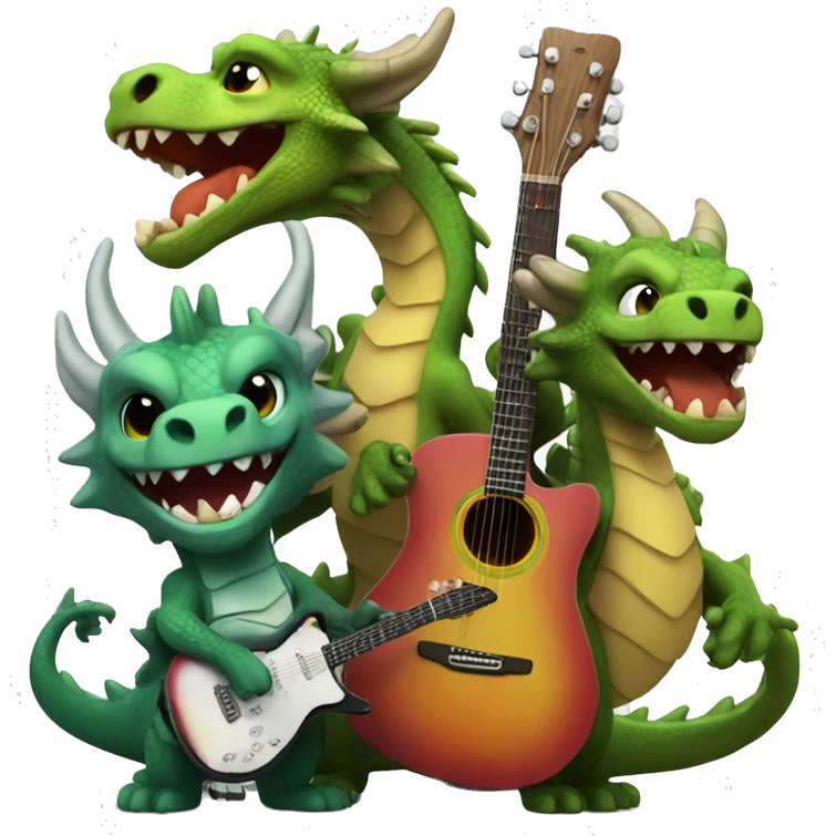 3 dragons from another planet, singing and playing guitars emoji