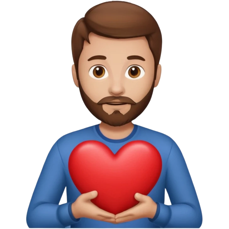 Man with brown hair & beard holding heart in his Arm  emoji
