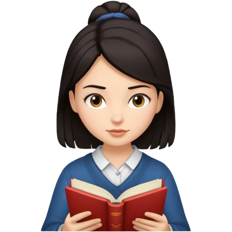 create an emoji where a girl with dark hair tied at the top  is reading  emoji