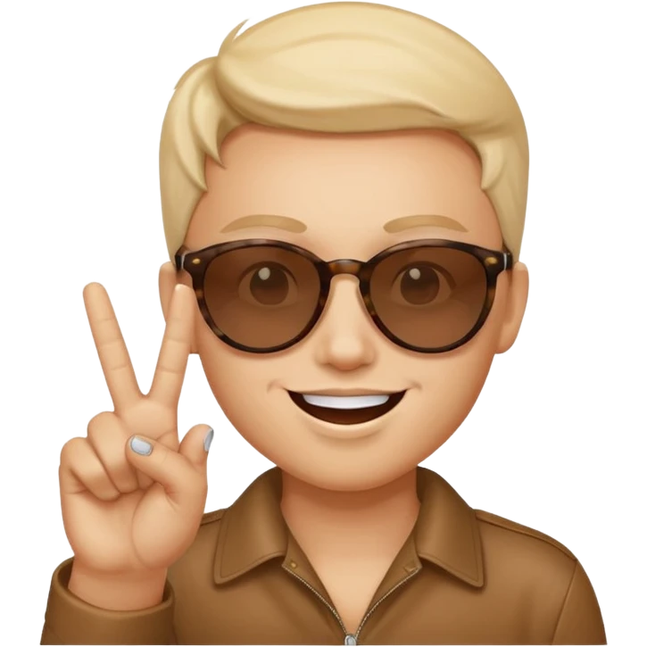Smiley face with sunglasses and kissy face and peace sign fingers emoji