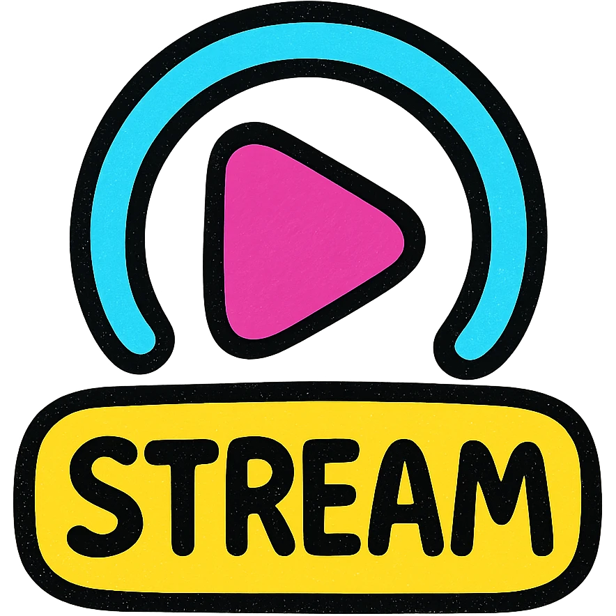 stream icon, playful, colorful, rounded shapes, digital style emoji