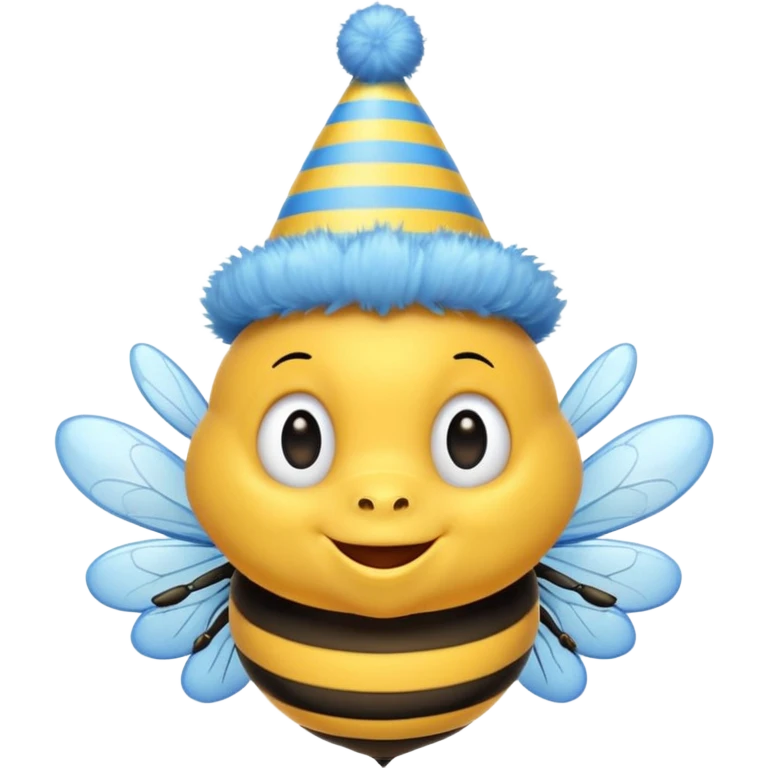 
Bees with blue Birthday Hat, Happy bee with striped party hat emoji