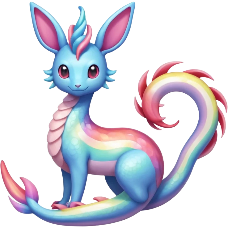 Shiny Sparkly beautiful gorgeous ethereal Rainbow Scaley Exotic Aurorus-Sylveon-Milotic-Dragonair-Fakémon-hybrid-creature (full body) emoji