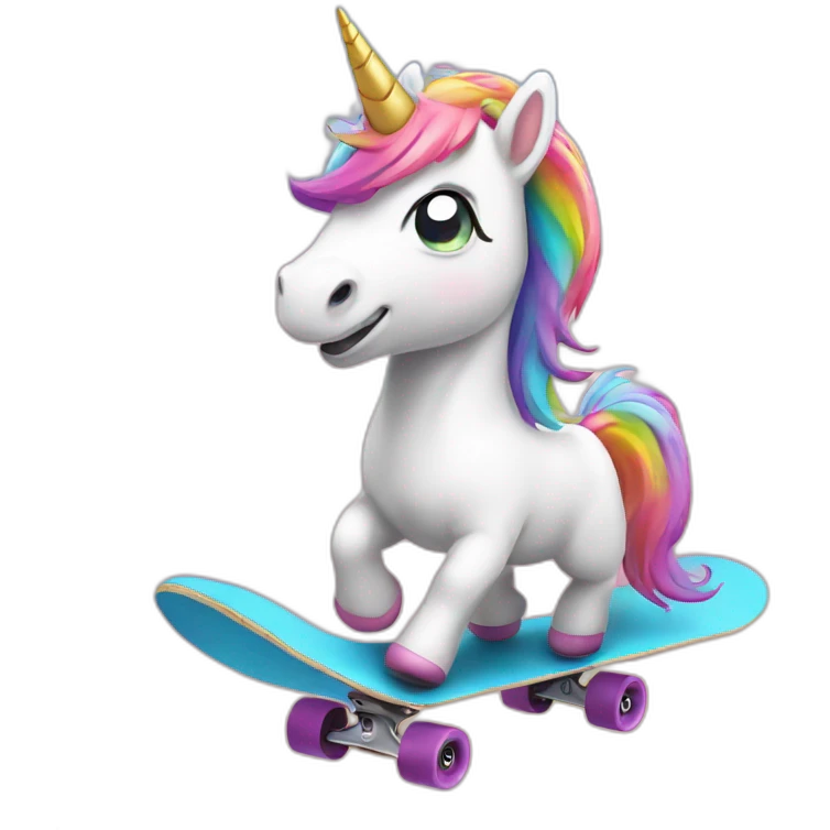 cute Unicorn riding a skateboard emoji