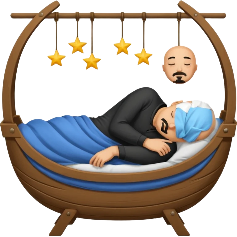 a bald, tan man who has a black goatee sleeping in a cradle emoji