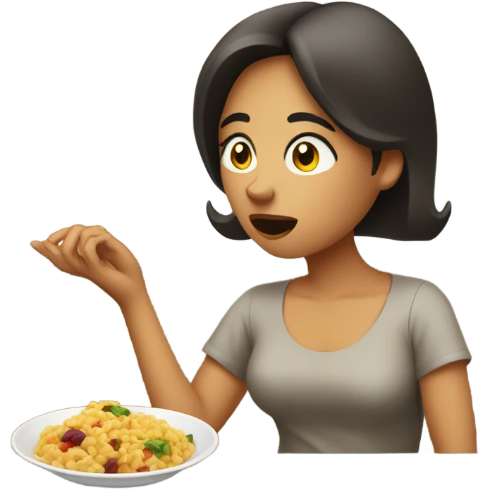 Confused woman with food emoji