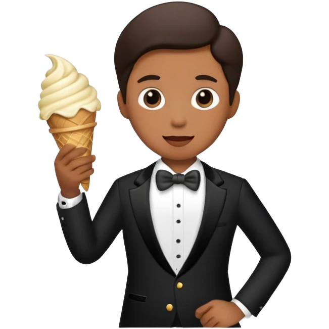 Eating ice cream and wearing a tuxedo emoji