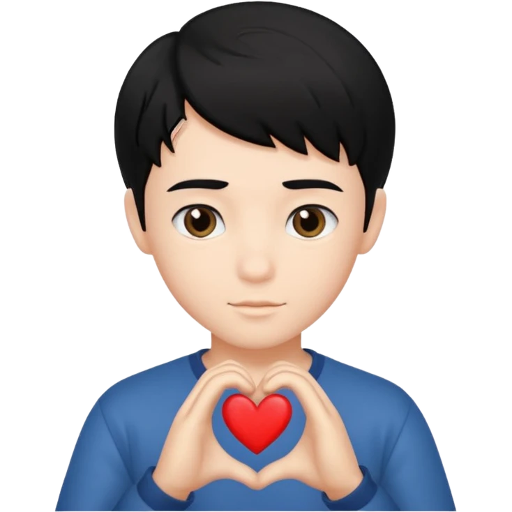 Un garçon beau qui fait un cœur avec des cheveux noir  emoji