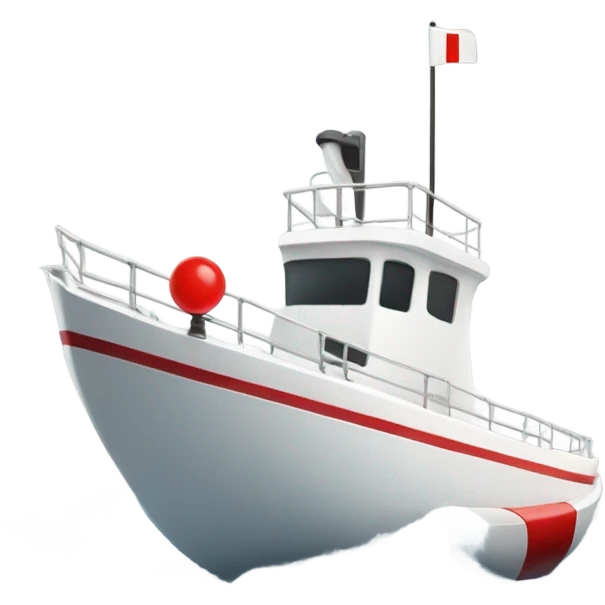 A white boat, with a big red beacon and a man on the rail. On a river emoji