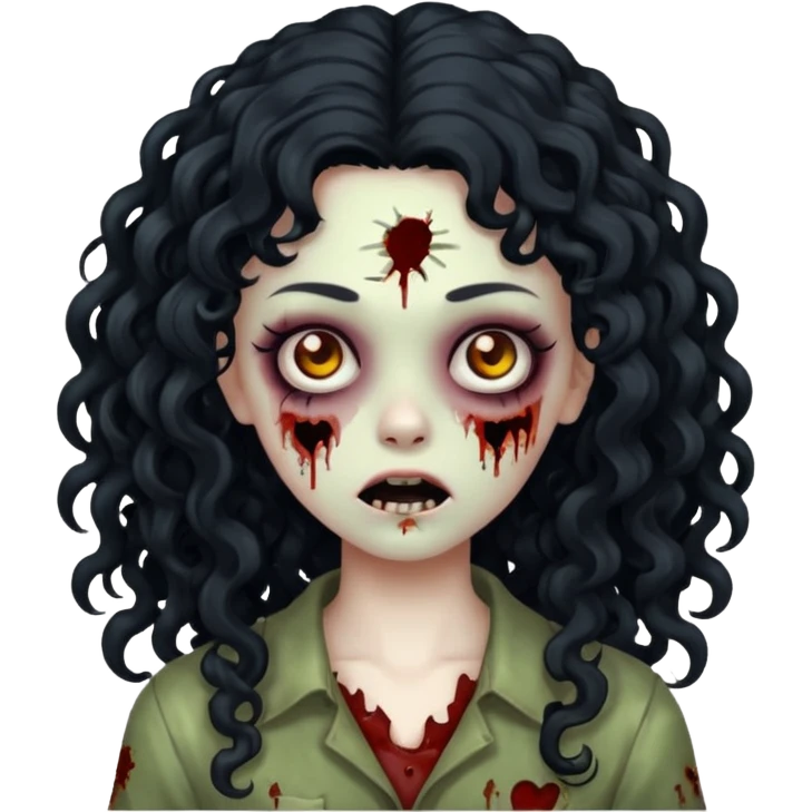 Zombie girl with black long curly hair emoji
