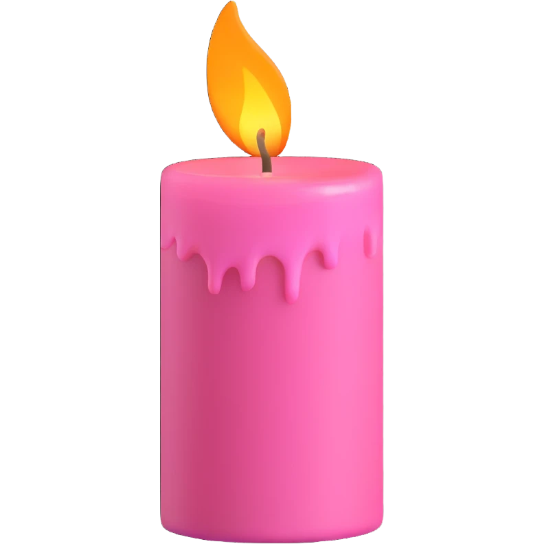 Draw a pink candle with a flame on it at an angle of 5 degrees from the horizontal. emoji