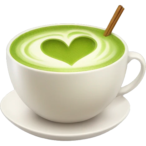 A cute cup of matcha latte with a heart emoji