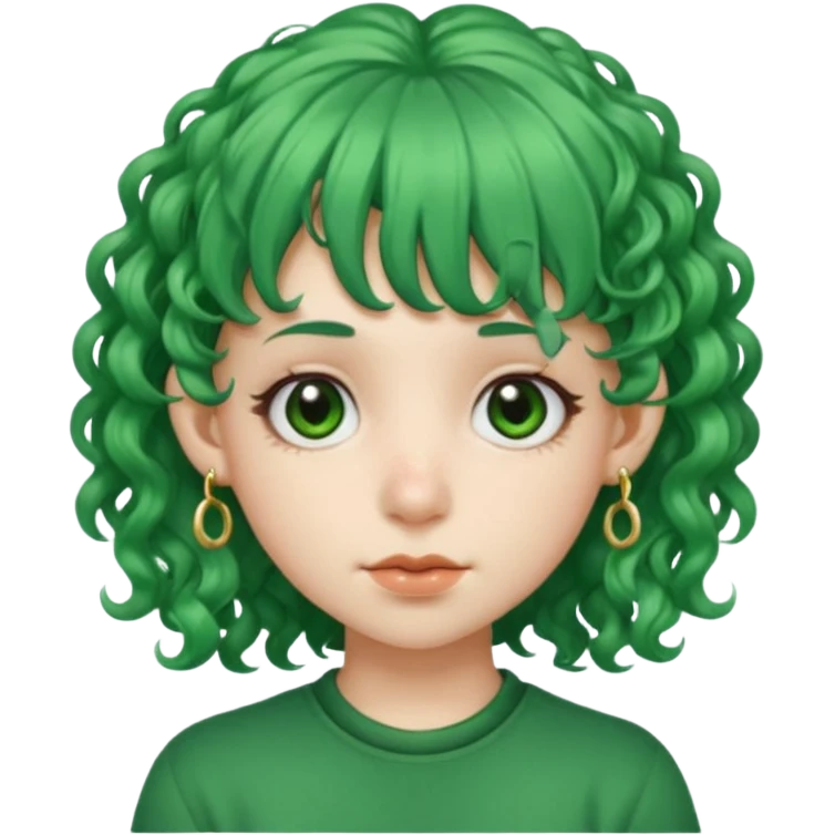 green curly  haired with hair bangs big head accessory big nose mid size ear young piercing  emoji