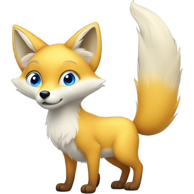 Young yellow fox with two tails  and blue eyes  emoji