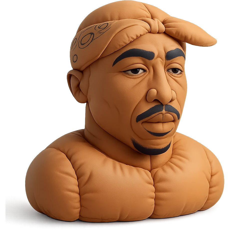 illustration of rapper 2Pac with iconic bandana and confident expression emoji