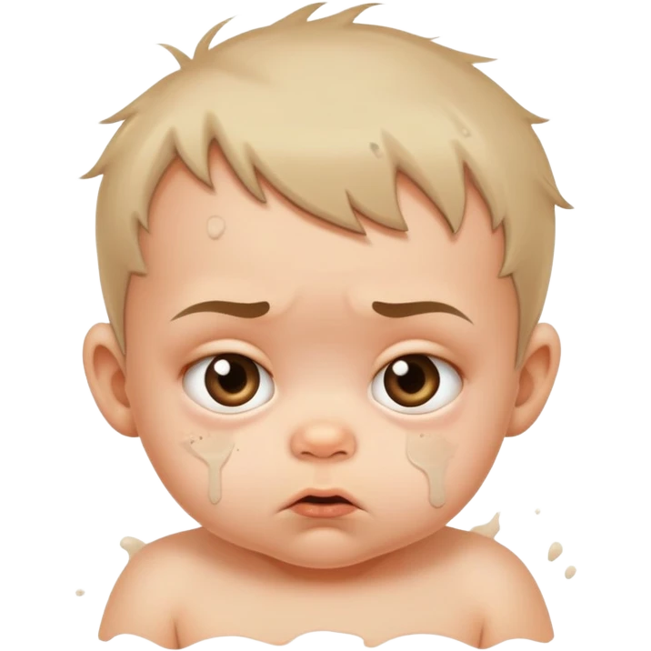 suspicious dirty baby with messy face and side-eye expression emoji