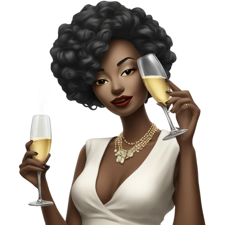 Hyper Realistic beautiful high fashion model drinking champagne and smoking emoji