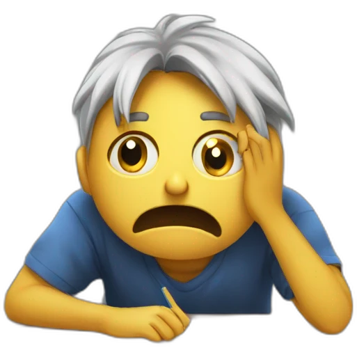 Terrified student learning stressed out for exam on desk emoji