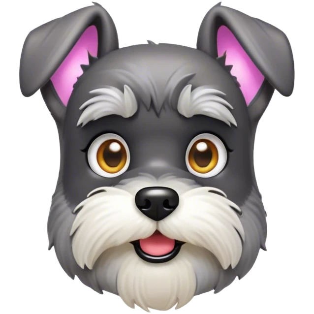 Cinematic Comical Miniature Schnauzer Portrait Emoji, Head tilted dramatically with a comically shocked expression and large, animated eyes, featuring a sharply defined salt-and-pepper fur with exaggerated, humorous eyebrows, simplified yet hilariously detailed, glowing with a bold, playful radiance, high shine, exuding a spirited and cheeky charm, styled with a soft glowing outline, capturing the essence of a Miniature Schnauzer that appears ready to dash into a burst of comic energy! emoji